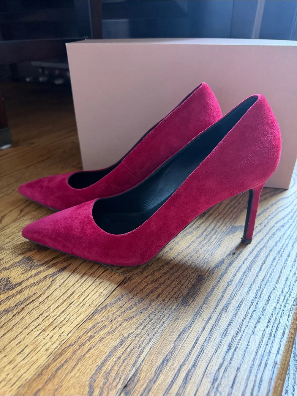 Via Spiga “Nikole” Ruby Red Suede Pointed-Toe Stiletto Pumps Sz 9 (box incl.)